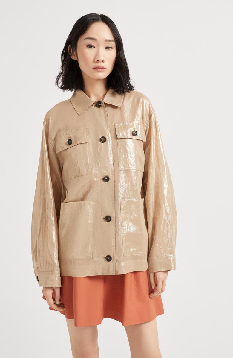 Brunello Cucinelli Lamé cotton gauze outerwear jacket, Alternate, color, 