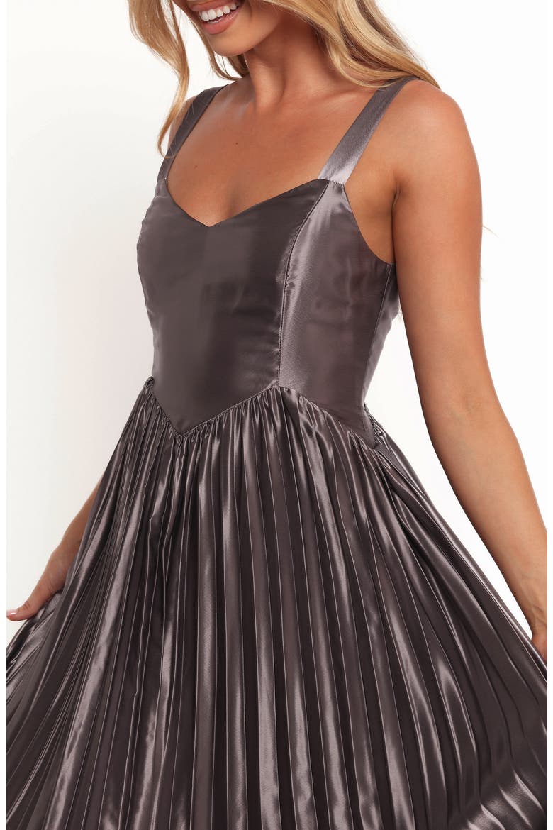 Camala Metallic Satin Pleated Maxi Dress, Alternate, color, GREY SILVER