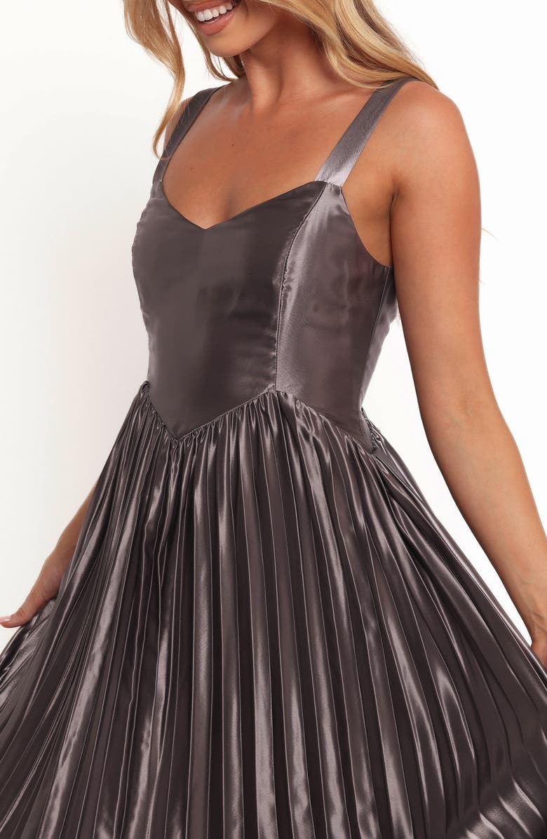 Petal & Pup Camala Metallic Satin Pleated Maxi Dress, Alternate, color, Grey Silver