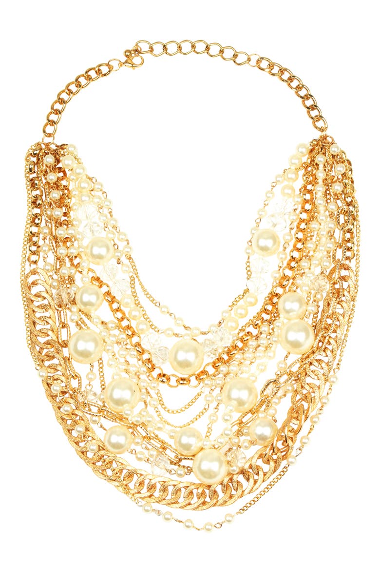 Pearly Loop Faux Pearl Necklace, Main, color, gold
