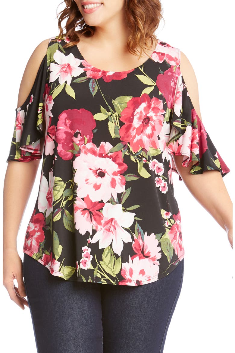 Ruffle Sleeve Floral Cold Shoulder Top, Main, color, FLOWER