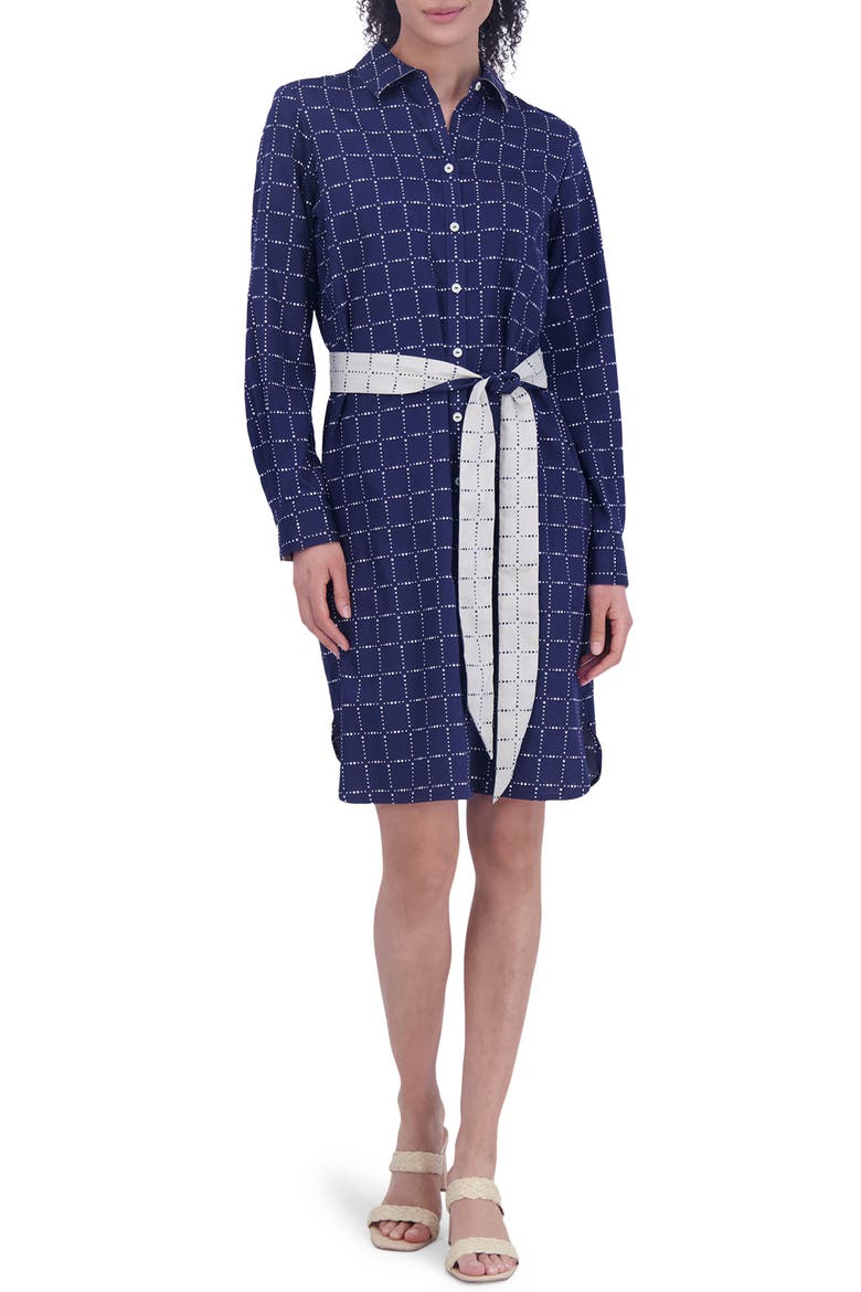 Rocca Dot Print Long Sleeve Cotton Shirtdress, Main, color, NAVY
