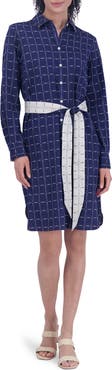 Foxcroft Rocca Dot Print Long Sleeve Cotton Shirtdress