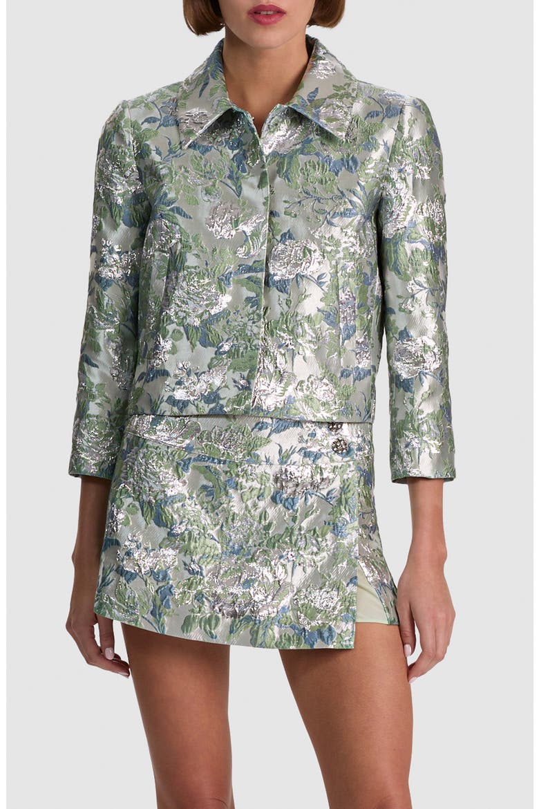 Weston Metallic Floral Jacquard Crop Jacket, Main, color, LIGHT SAGE