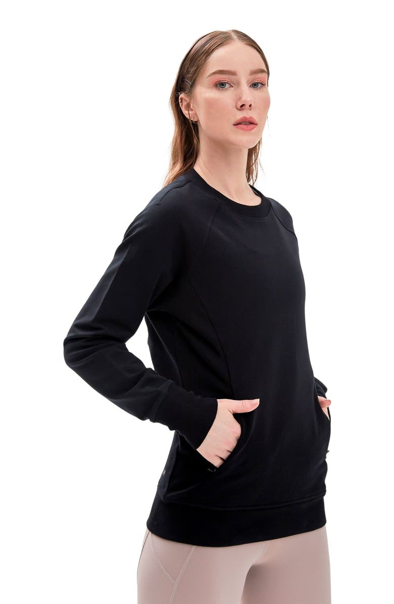 Rebody Active City Zip Slim Crewneck Sweatshirt, Alternate, color, Black