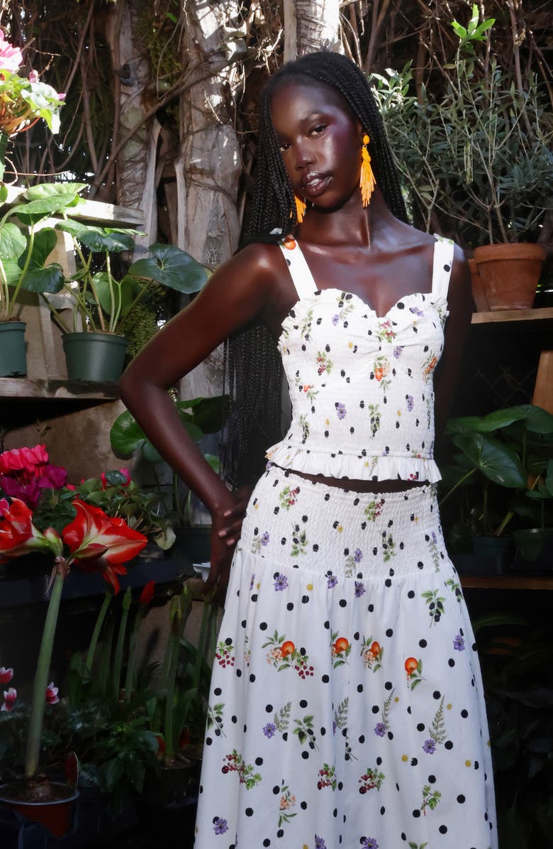 Avec Les Filles Flower & Polka Dot Smocked Tank, Alternate, color, Cream Scattered Botanical