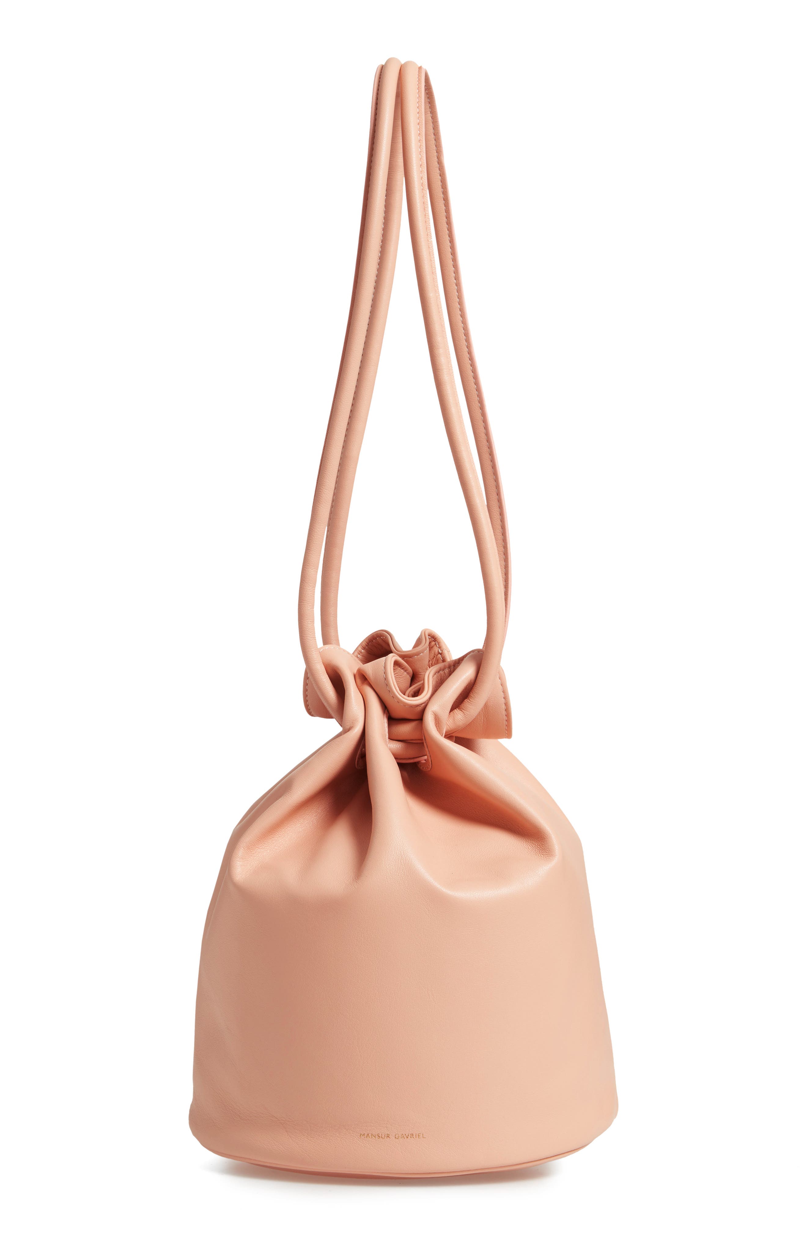 Lambskin Leather Drawstring Pouch, Main, color, ROSA
