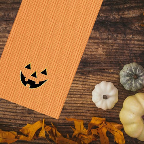 C & F Home C&f Home Jack O' Lantern Pumpkin Halloween Waffle Weave Cotton Kitchen Towel In Orange