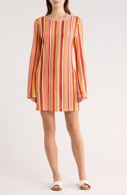 Abound Stripe Crochet Bell Sleeve Cover-Up Dress