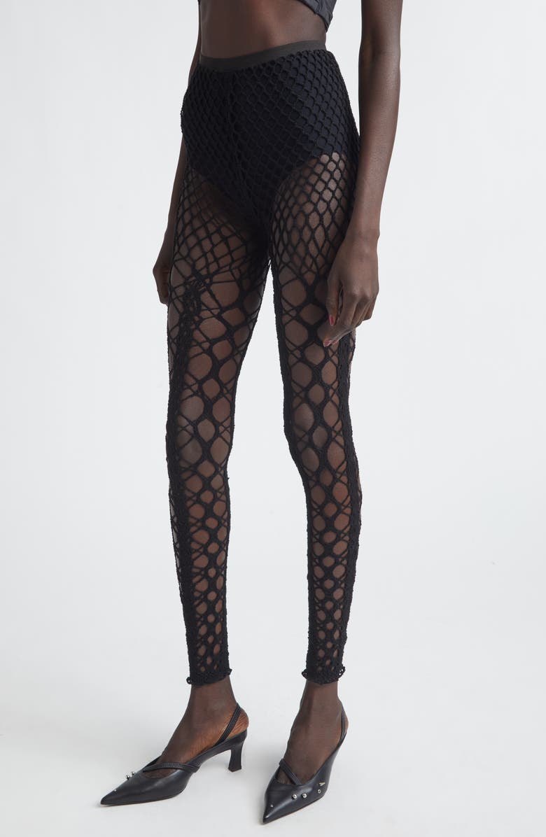 Noir Kei Ninomiya Cotton & Nylon Lace Leggings, Main, color, Black