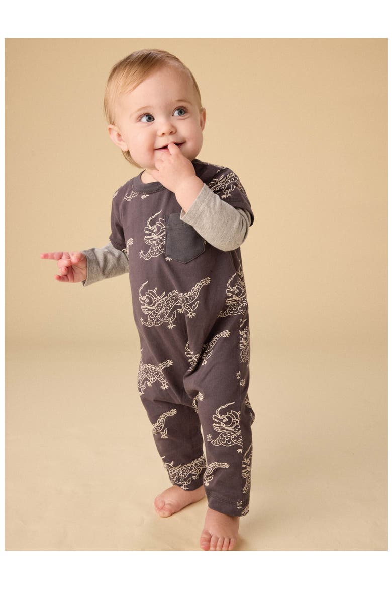 Layered Button-Up Baby Romper, Alternate, color, Korean Pottery Dragon
