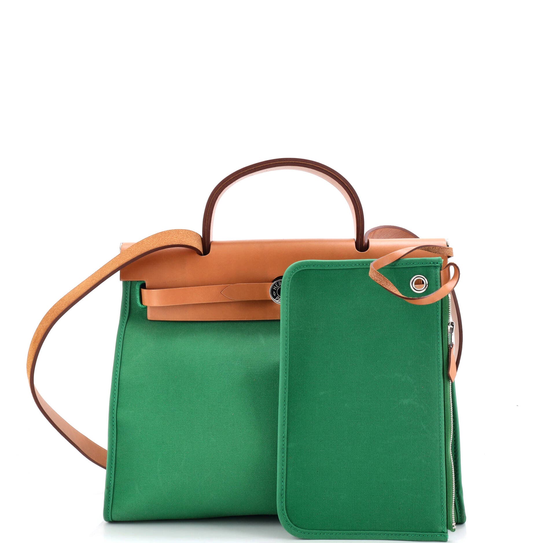Pre-Owned Hermes Herbag Zip Leather and Toile 31, Alternate, color, Cactus