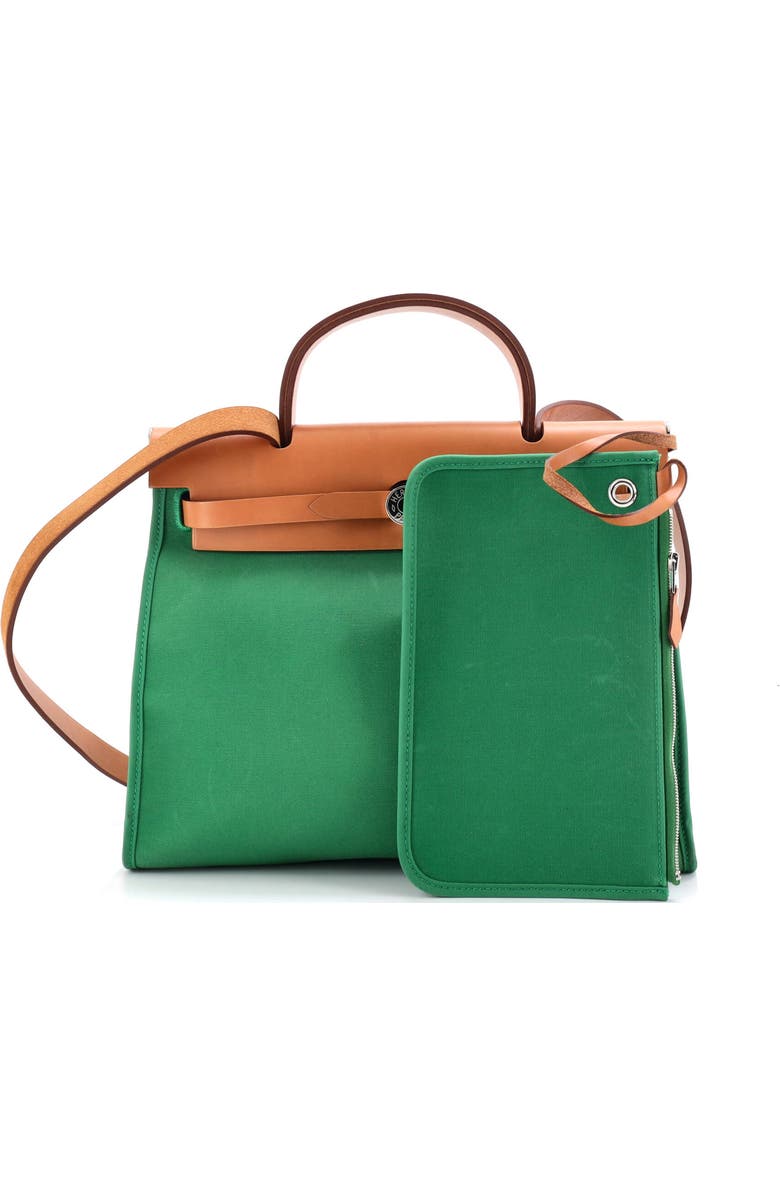 Pre-Owned Hermes Herbag Zip Leather and Toile 31, Alternate, color, Cactus