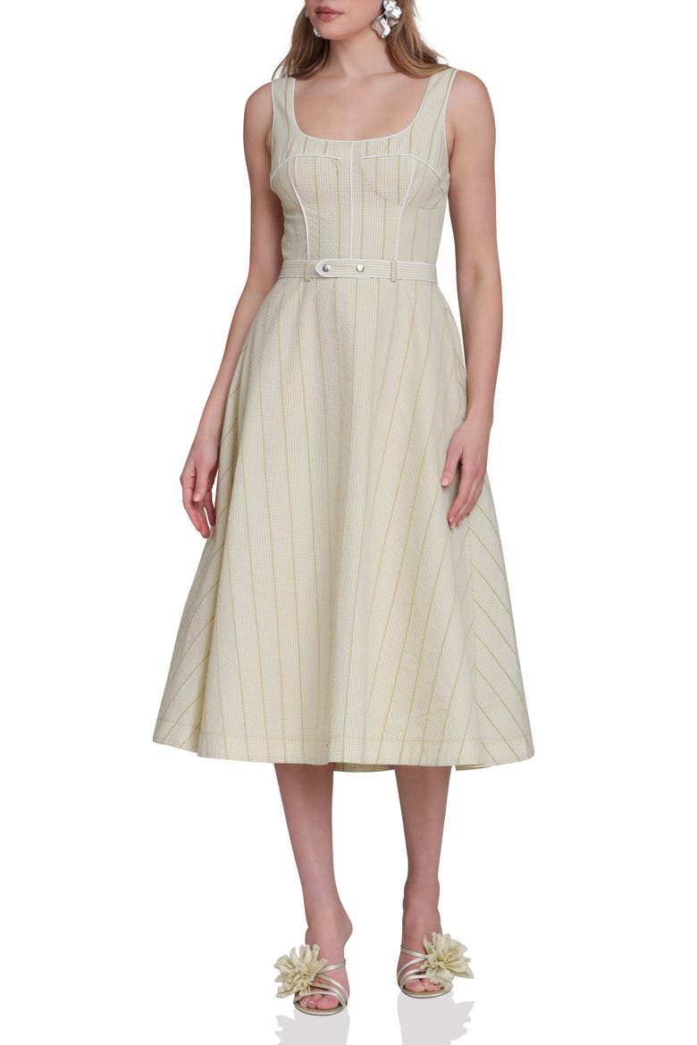 Bustier Gingham Stripe Sundress, Main, color, AVOCADO GINGHAM