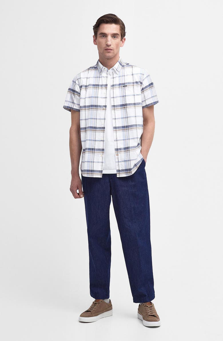 Barbour Dudley Plaid Short Sleeve Cotton Button-Up Shirt, Alternate, color, Navy