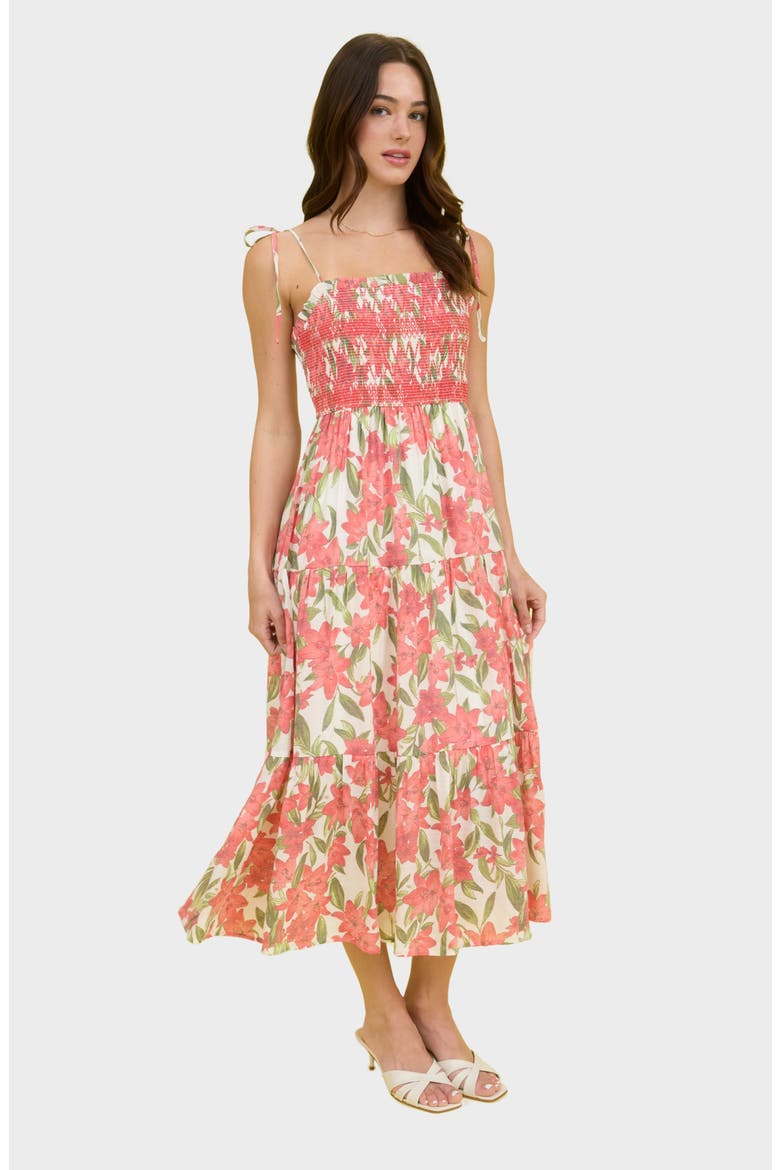 Smocked Midi Dress, Alternate, color, RED MULTI