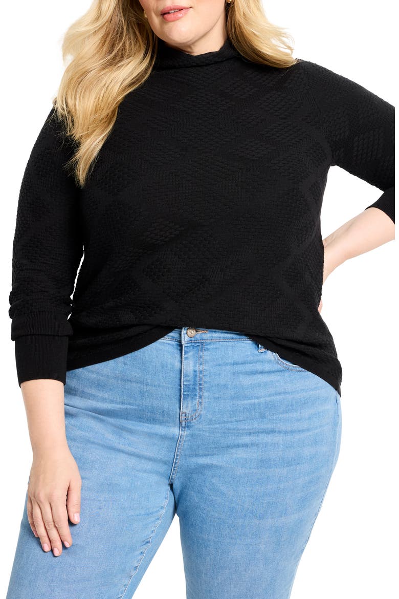 Diamond Stitch Funnel Neck Sweater, Main, color, BLACK ONYX