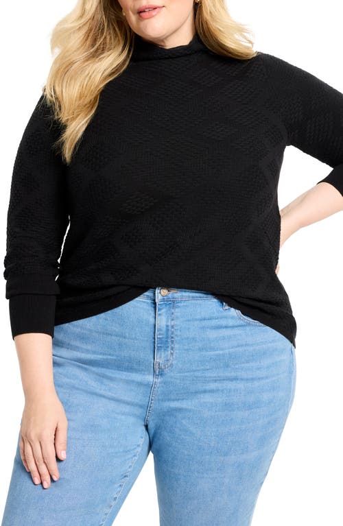 Nic + Zoe Nic+zoe Diamond Stitch Funnel Neck Sweater In Black