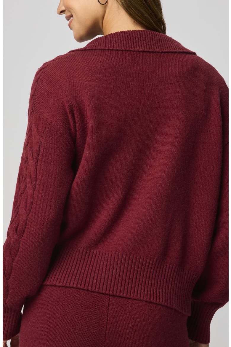 Jet Set Cable Stitch Polo Sweater, Alternate, color, CHERRY ON TOP RED
