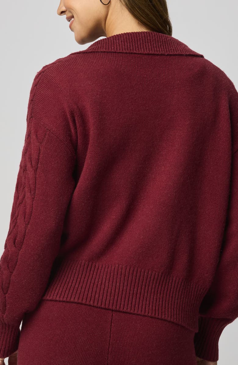 Splendid Jet Set Cable Stitch Polo Sweater, Alternate, color, Cherry On Top Red