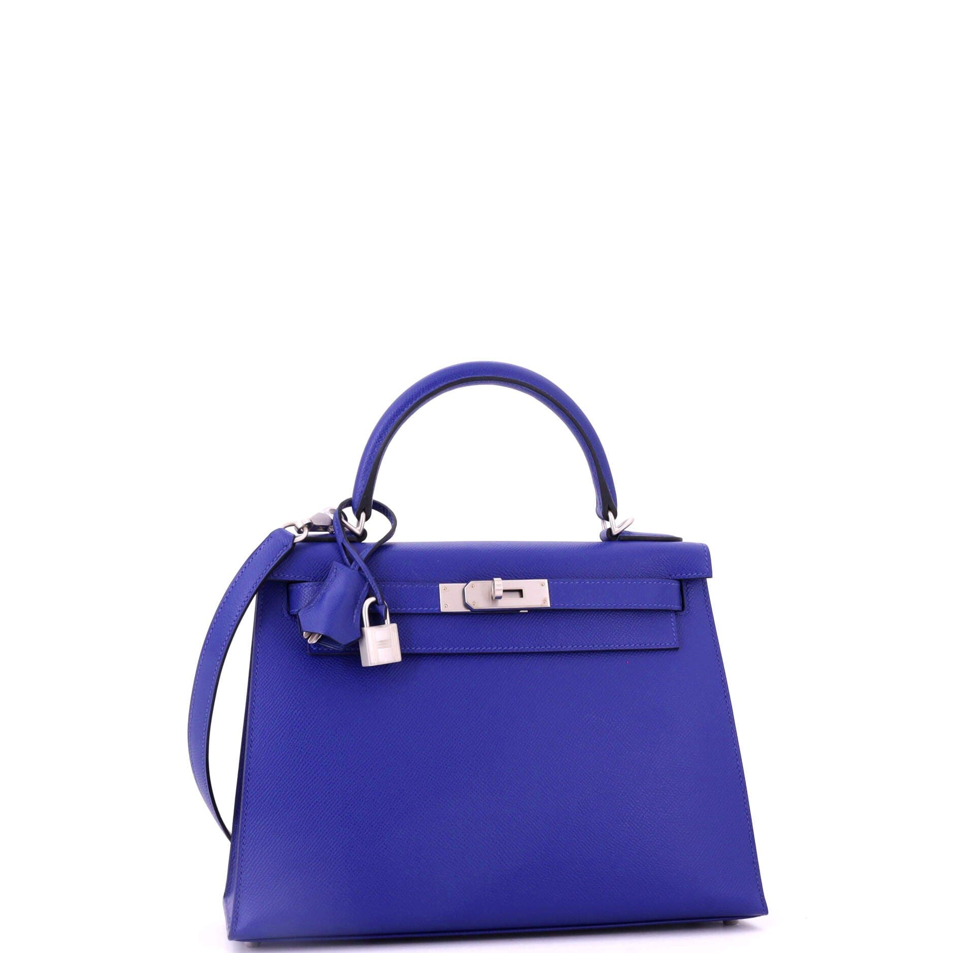 Pre-Owned Hermes Kelly Handbag Blue Epsom with Brushed Palladium Hardware 28, Alternate, color, 