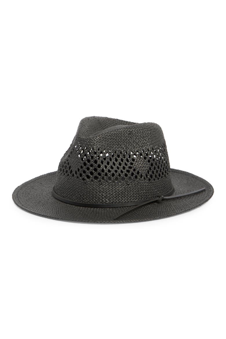 Packable Straw Fedora, Main, color, BLACK