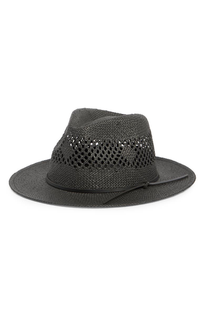 Nordstrom Packable Straw Fedora, Main, color, Black