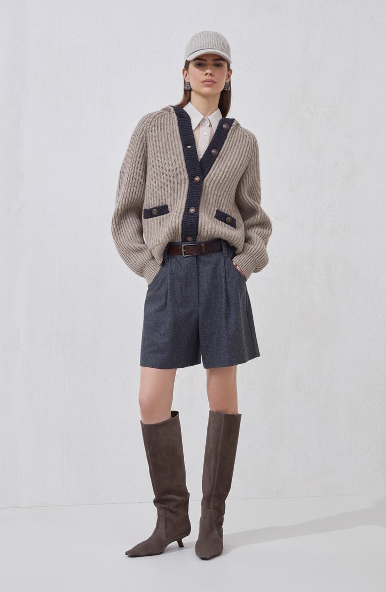 Brunello Cucinelli Baggy shorts with monili, Alternate, color, Lead