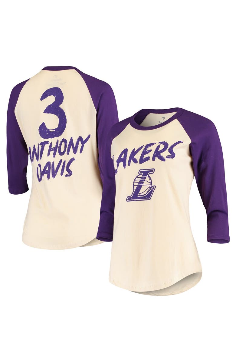 FANATICS Women's Fanatics Branded Anthony Davis Cream Los Angeles Lakers Raglan 3/4-Sleeve T-Shirt, Main, color, Cream