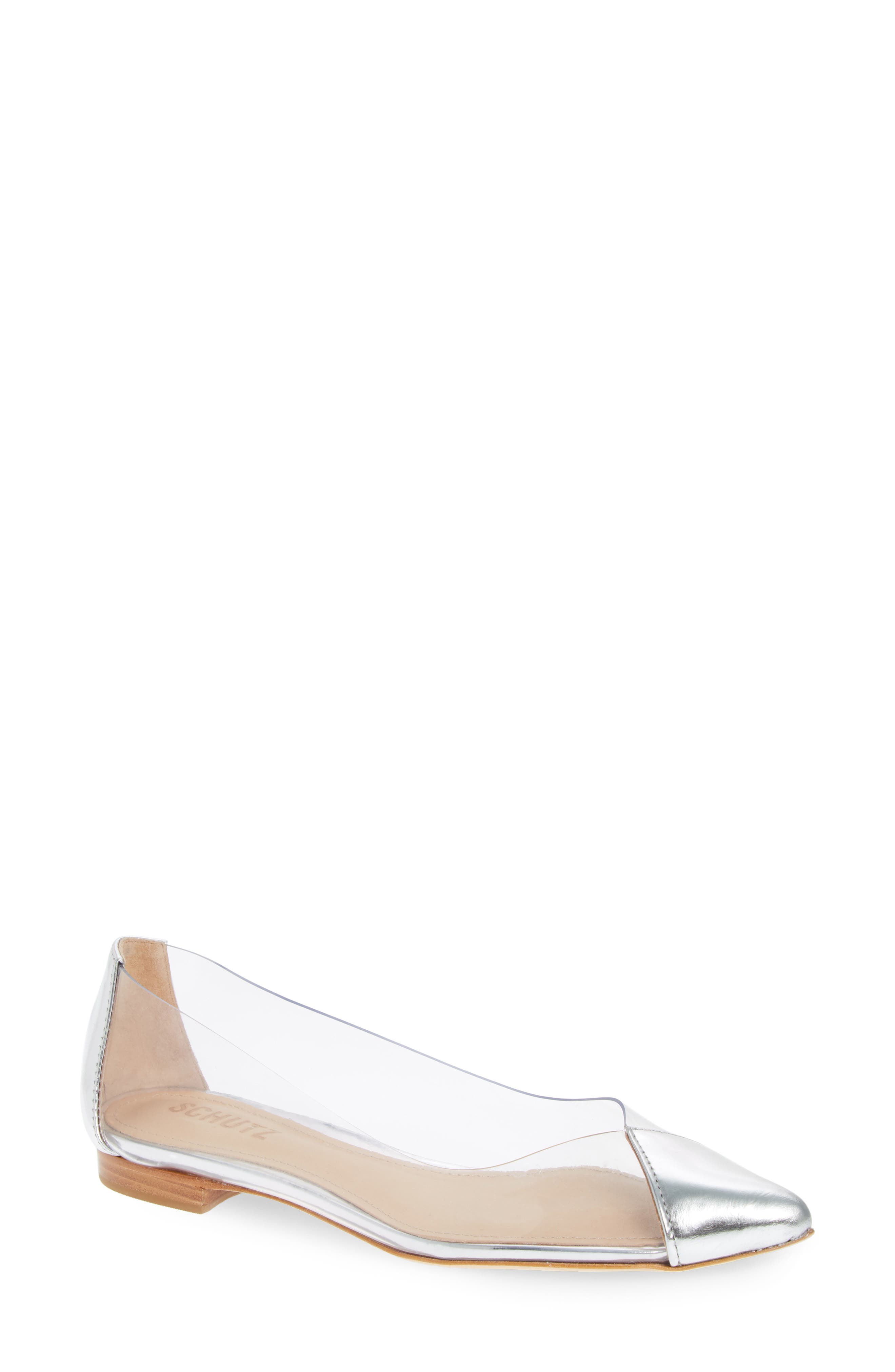 Clearly Pointy Toe Flat, Main, color, SILVER