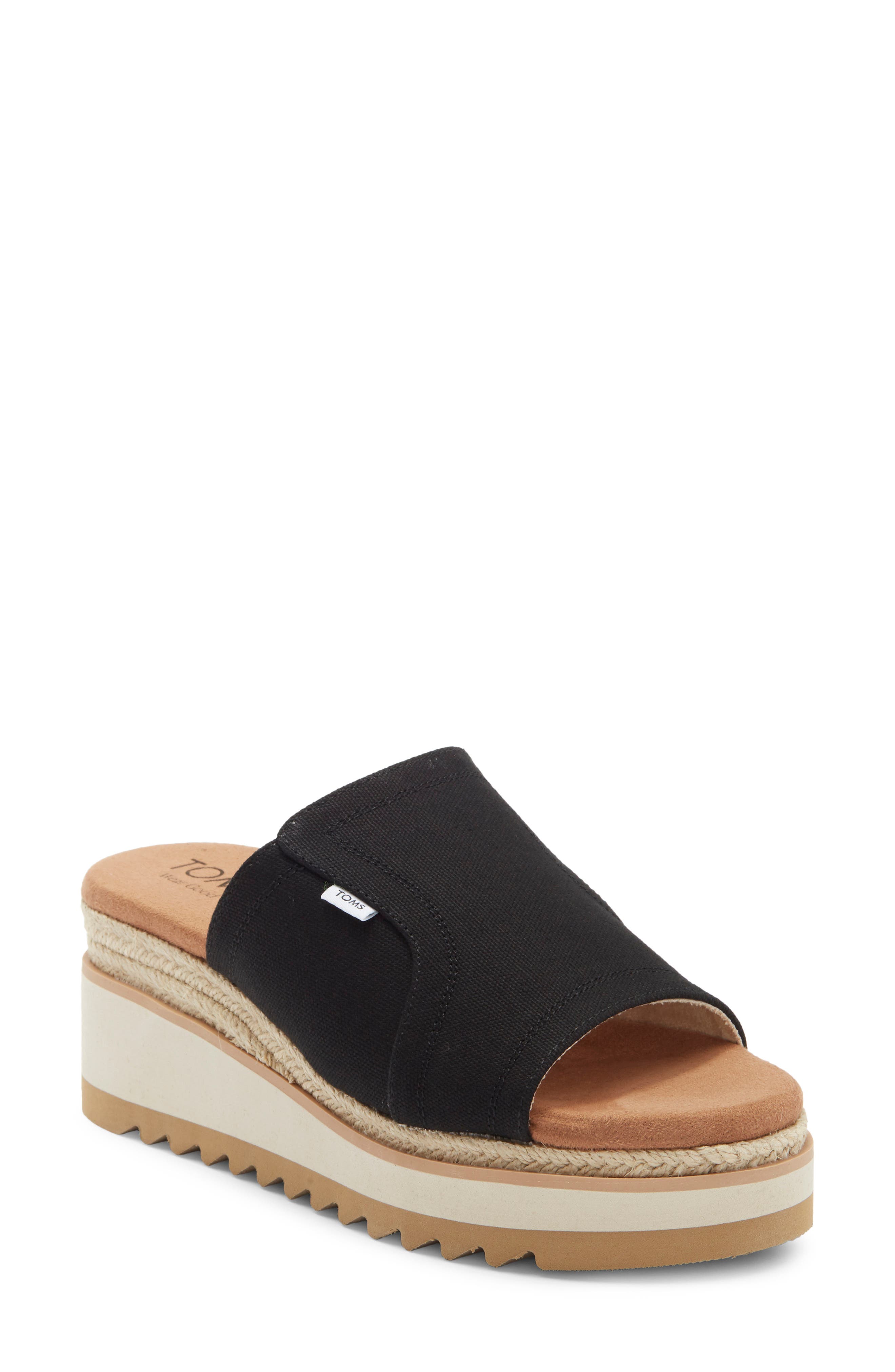 TOMS Naia Platform Wedge Espadrille Slide Sandal, Main, color, Black
