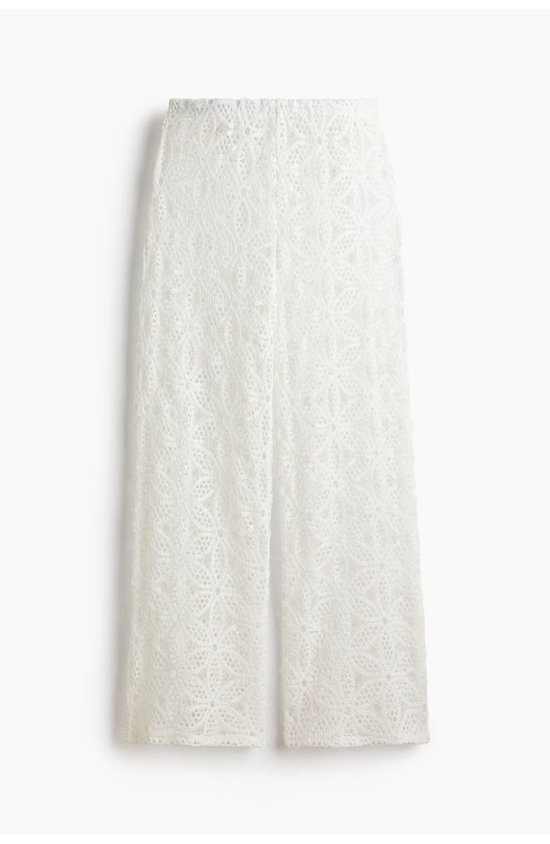 H&M Wide Lace Trousers, Main, color, Ivory