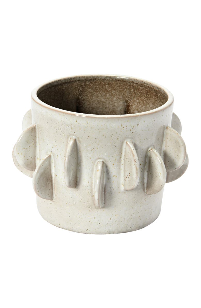 Storied Home Handmade Stoneware Planter with Reactive Glaze and Antique Finish, White, Main, color, 
