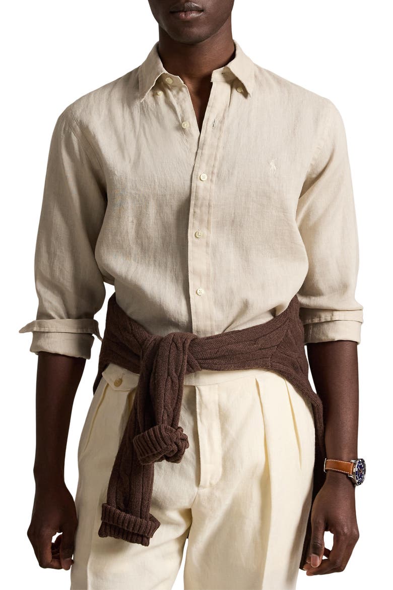 Classic Fit Linen Button-Down Shirt, Main, color, STONEWARE GREY