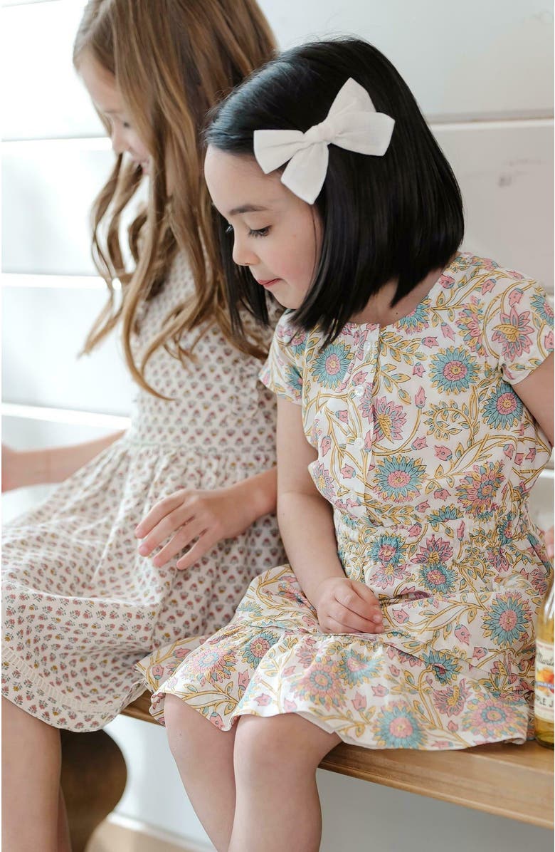 Hope & Henry Girls' Organic Short Sleeve Split Neck Tiered Dress, Kids, Alternate, color, 