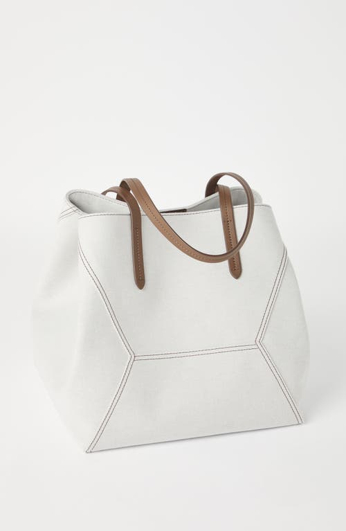 Brunello Cucinelli Cotton And Linen Gabardine Bc Duo Tote Bag In Chalk
