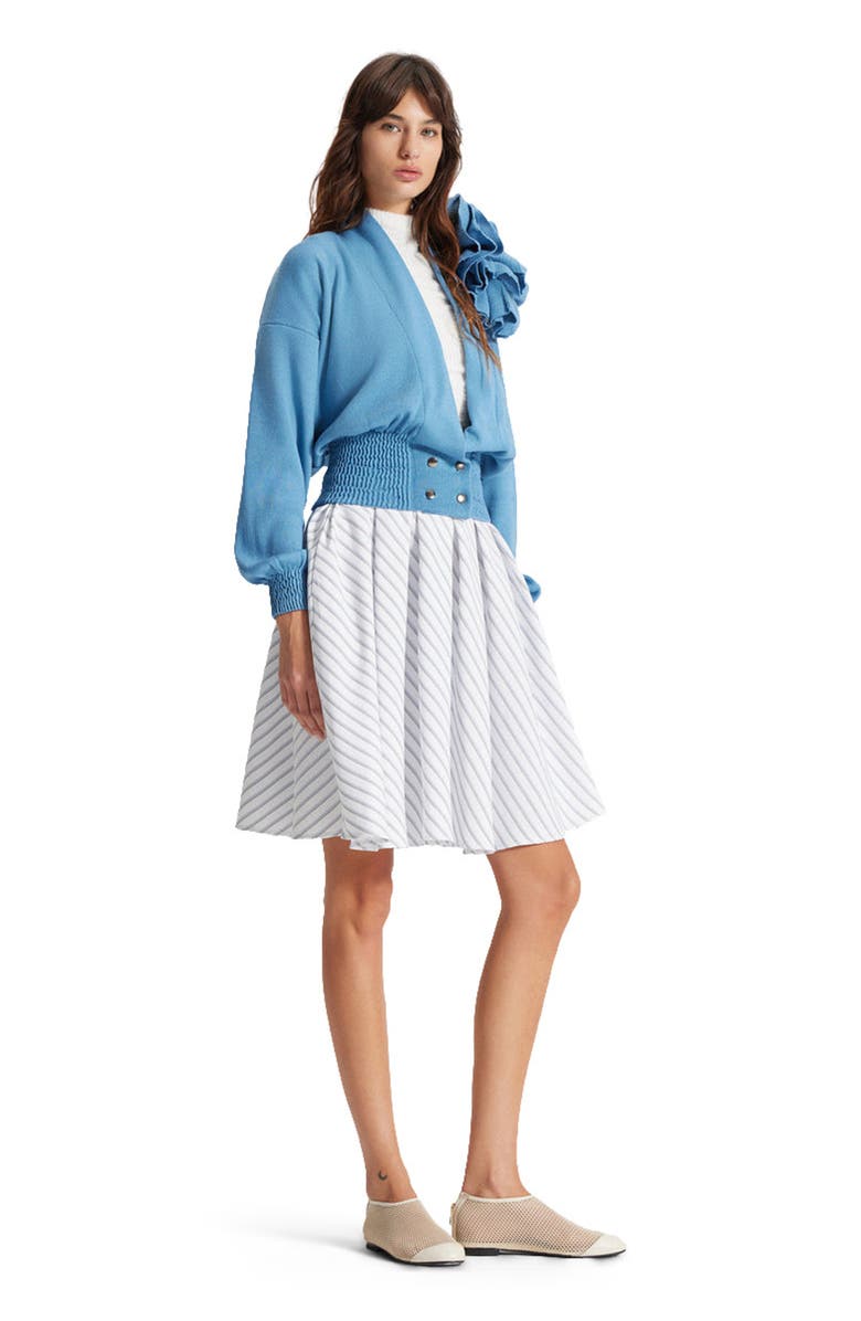 THEO The Label Nomia Ribbed Waist Rosette Cardigan, Alternate, color, Retro Blue