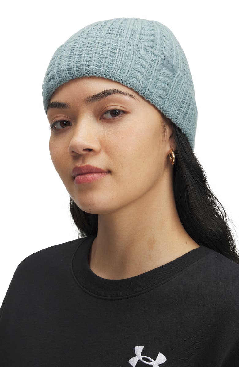 Under Armour Halftime Cable Knit Beanie, Alternate, color, Serpentine / Serpentine/ Blue