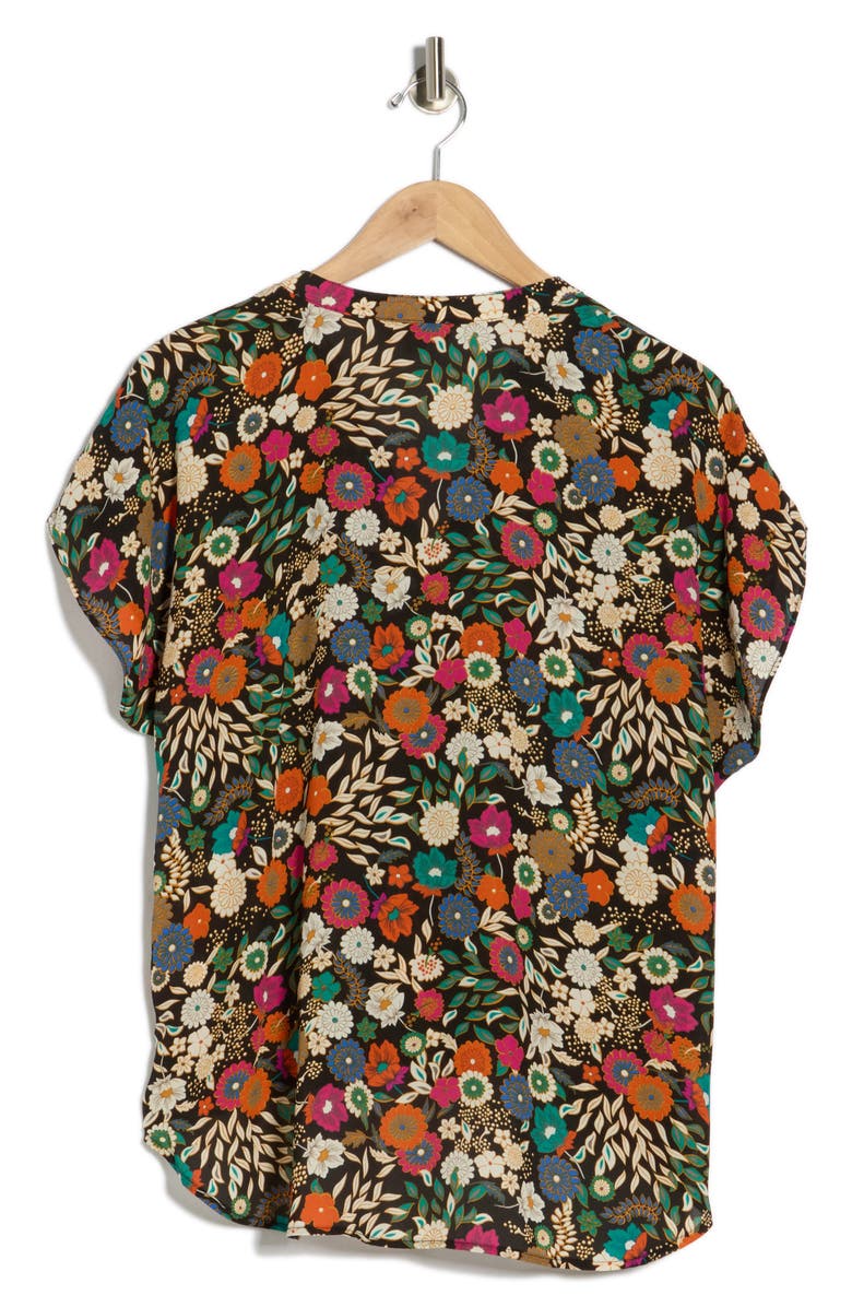 CHENAULT Floral Cap Sleeve Faux Wrap Top, Alternate, color, Black Multi