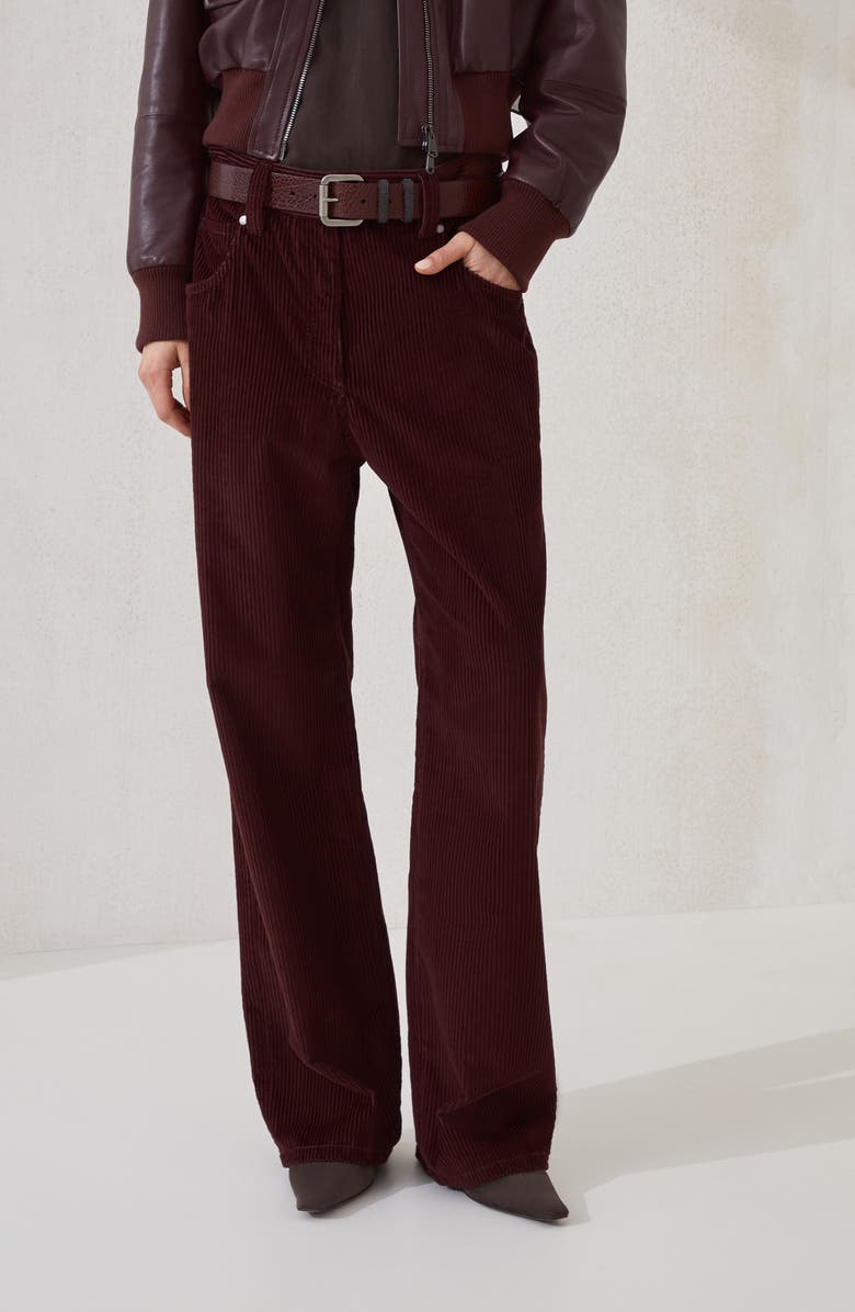 Brunello Cucinelli Straight five-pocket trousers, Alternate, color, Burgundy