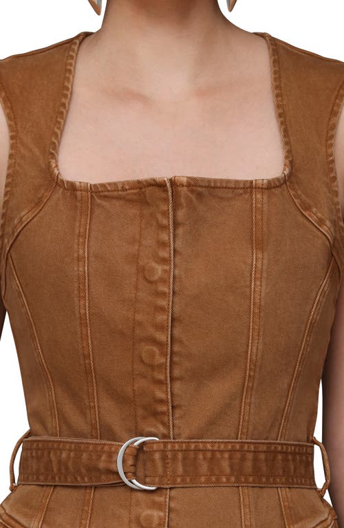Avec Les Filles Sleeveless Denim Jumpsuit In Burgundy