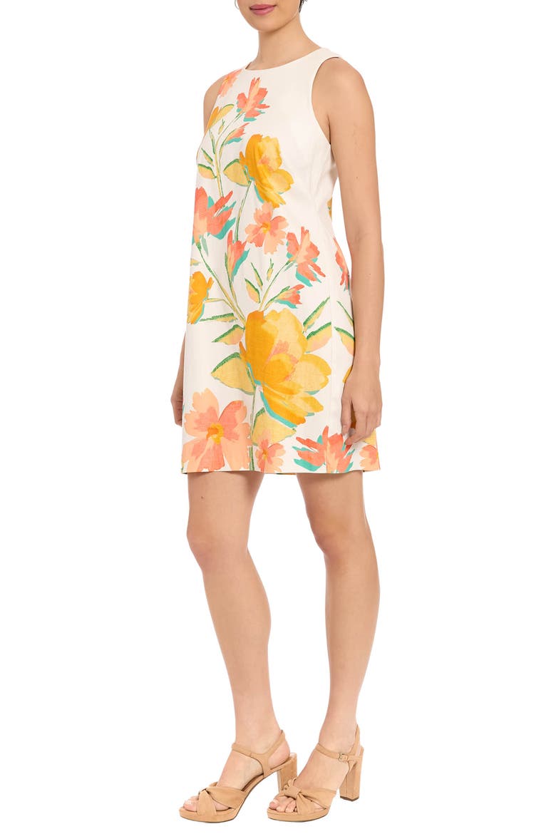 Floral Cotton Sateen Shift Dress, Alternate, color, SOFT WHITE/ MARIGOLD