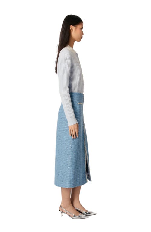 Maje Tweed Midi Skirt In Blue