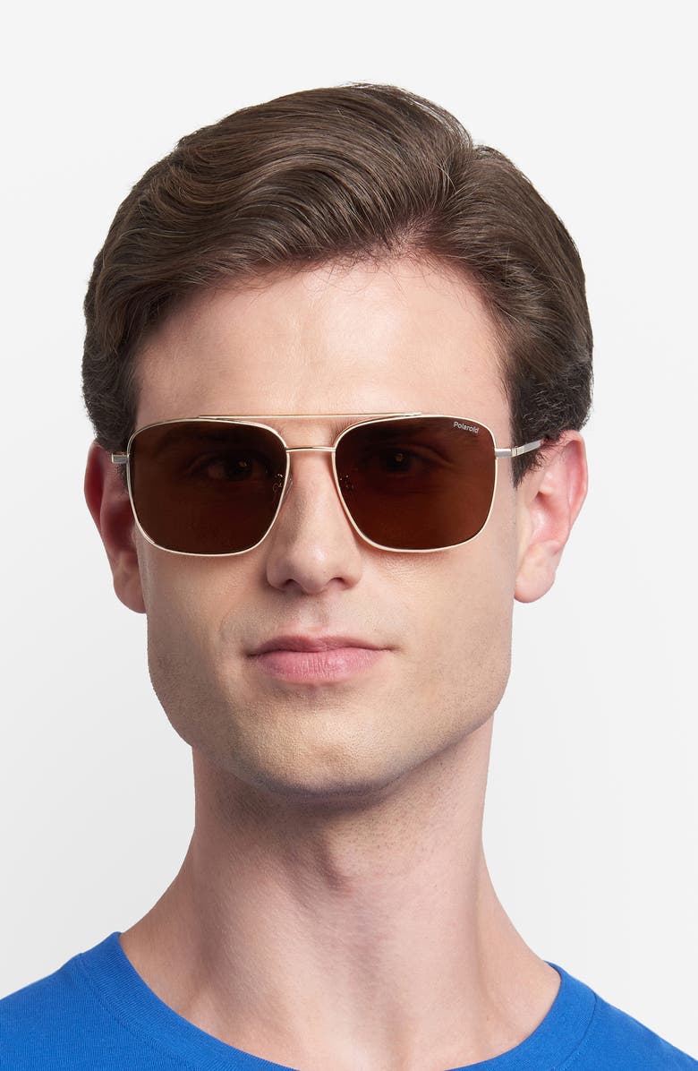 Polaroid 59mm Polarized Navigator Sunglasses, Alternate, color, Gold/ Bronze Pz