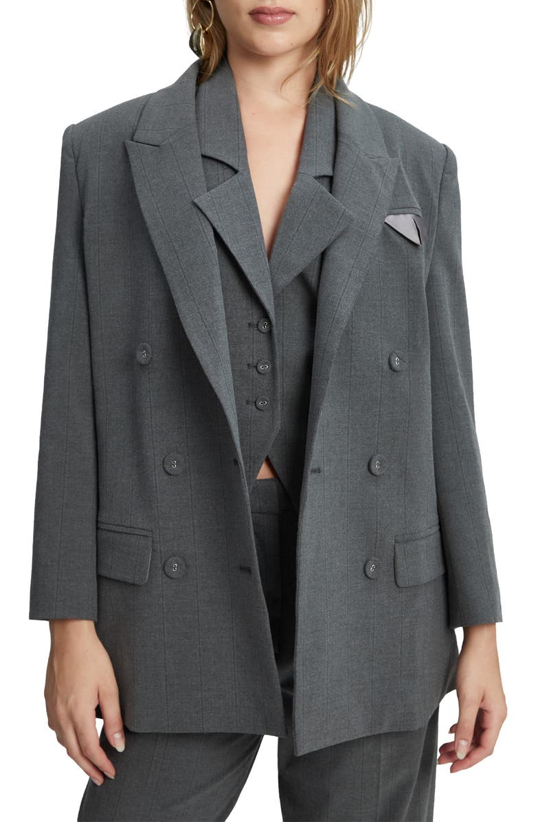 Bardot Classic Peaked Lapel Pinstripe Blazer, Main, color, Grey Stripe