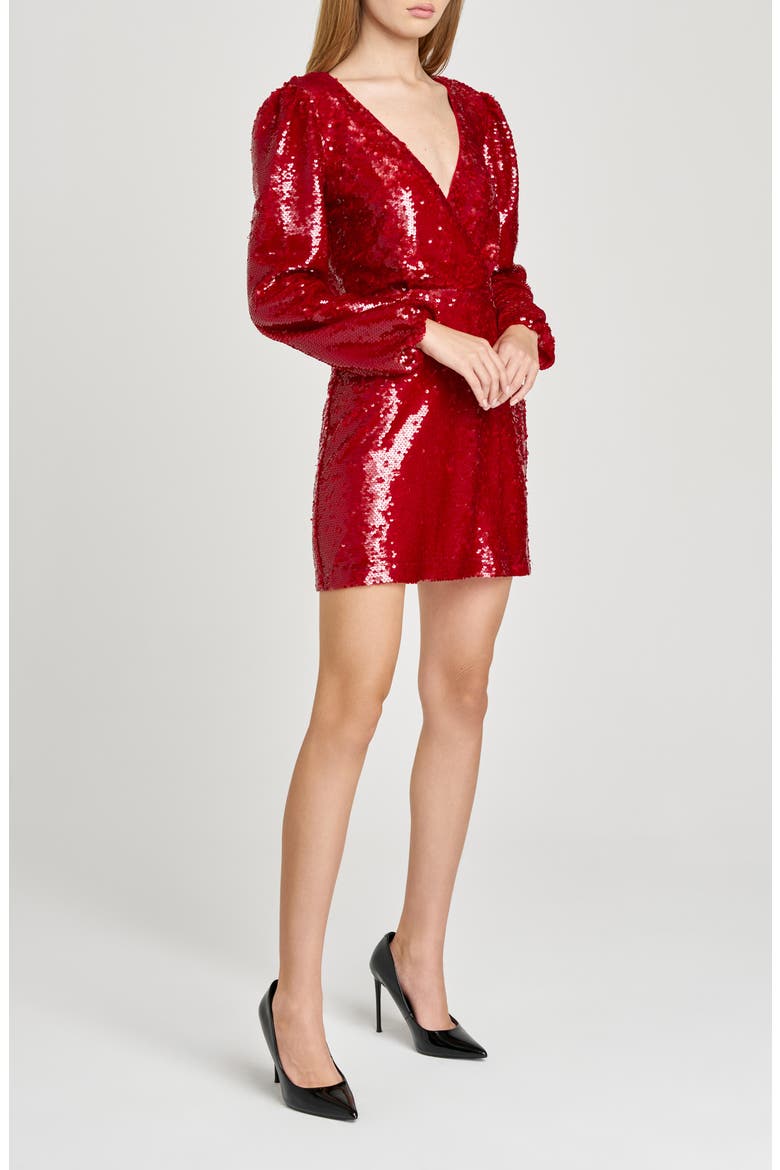 Whitney Sequin Cowl Back Long Sleeve Minidress, Alternate, color, RED
