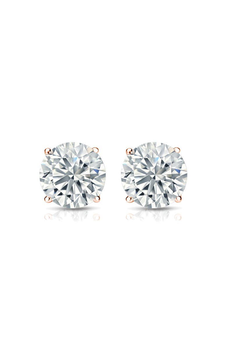 14k Rose Gold Lab-Grown Round Diamond 4-Prong Stud Earrings, Alternate, color, 9 Carat Rose Gold
