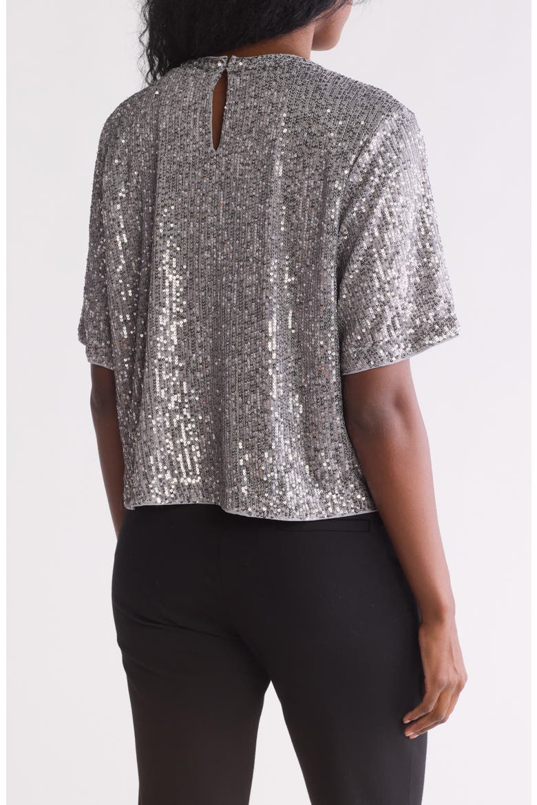 Short Sleeve Sequin Top, Alternate, color, SILVER GREY
