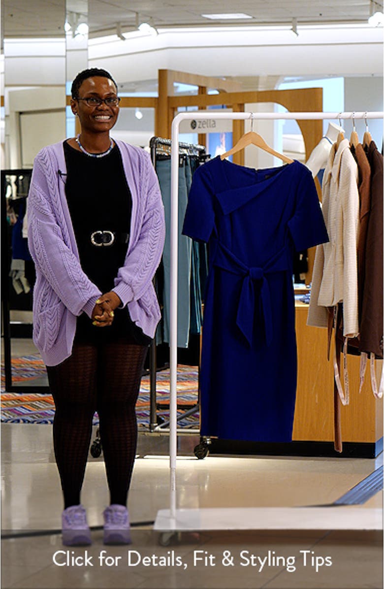 Asymmetric Collar Tie Waist Crepe Sheath Dress, sales video thumbnail