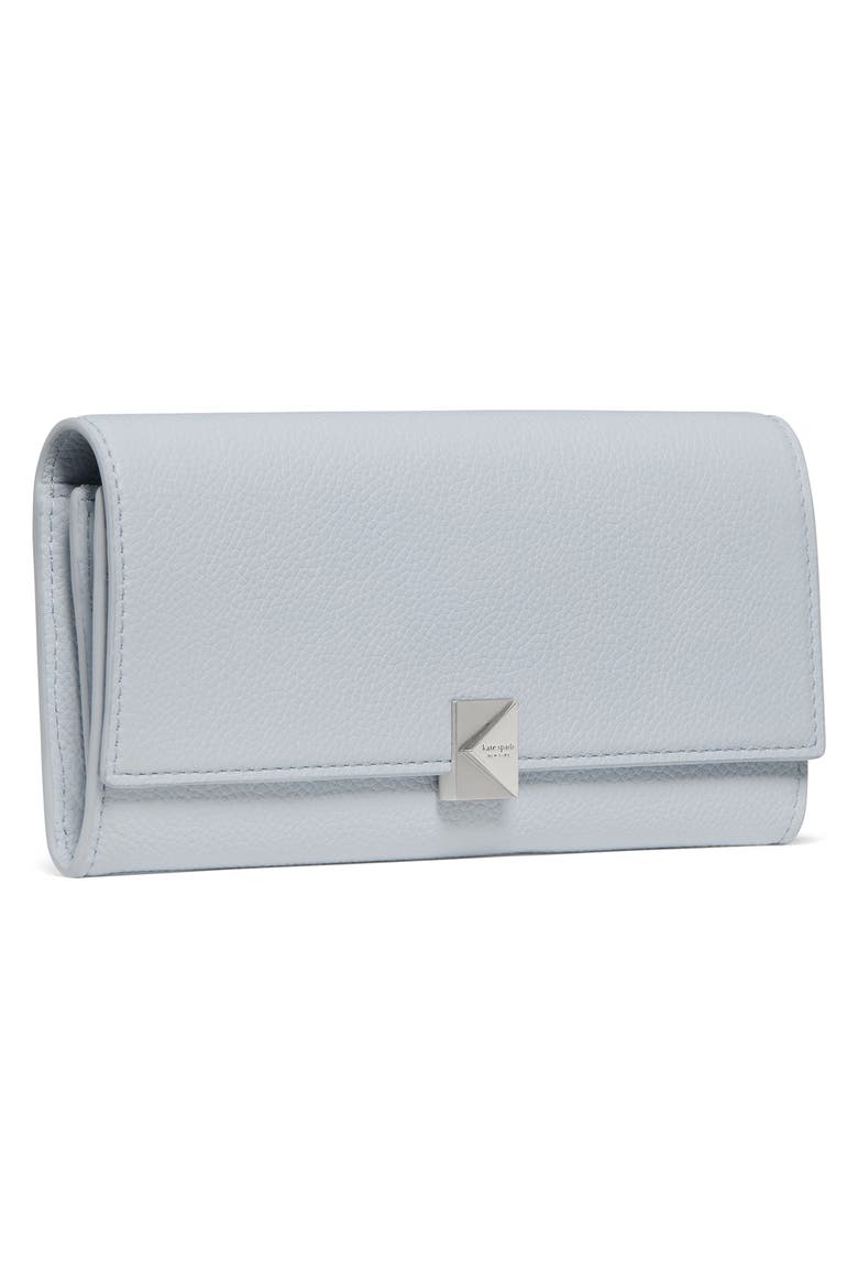 deco large pebbled leather flat wallet, Alternate, color, PALE SAPPHIRINE